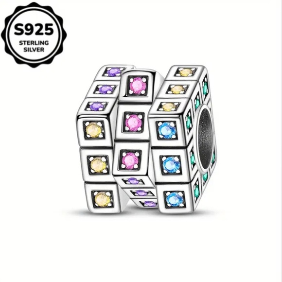 925 Rubiks Cube Bracelet Charm - Picture 1 of 4